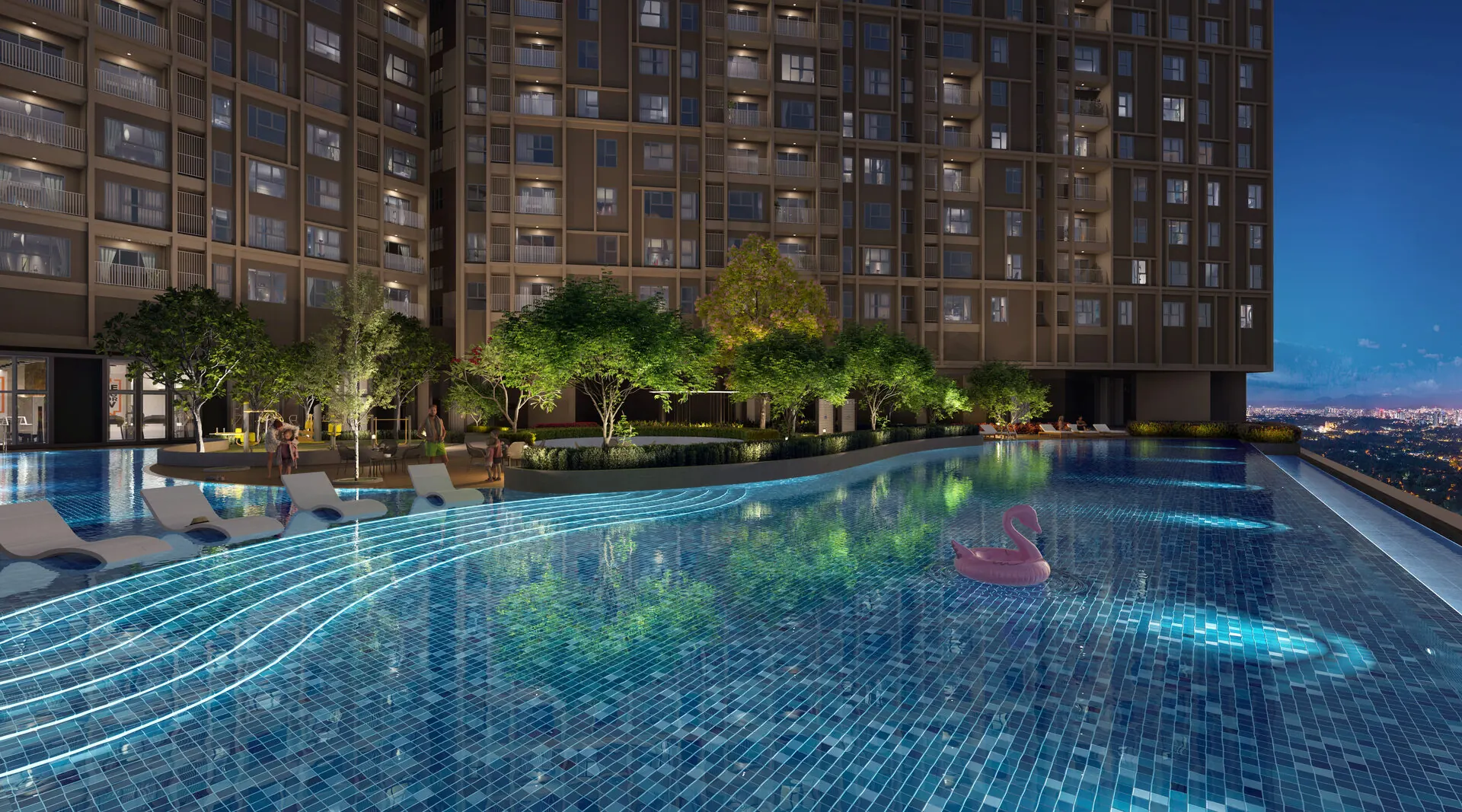 Podium pool deck overlooking Damansara Perdana at The Aldenz