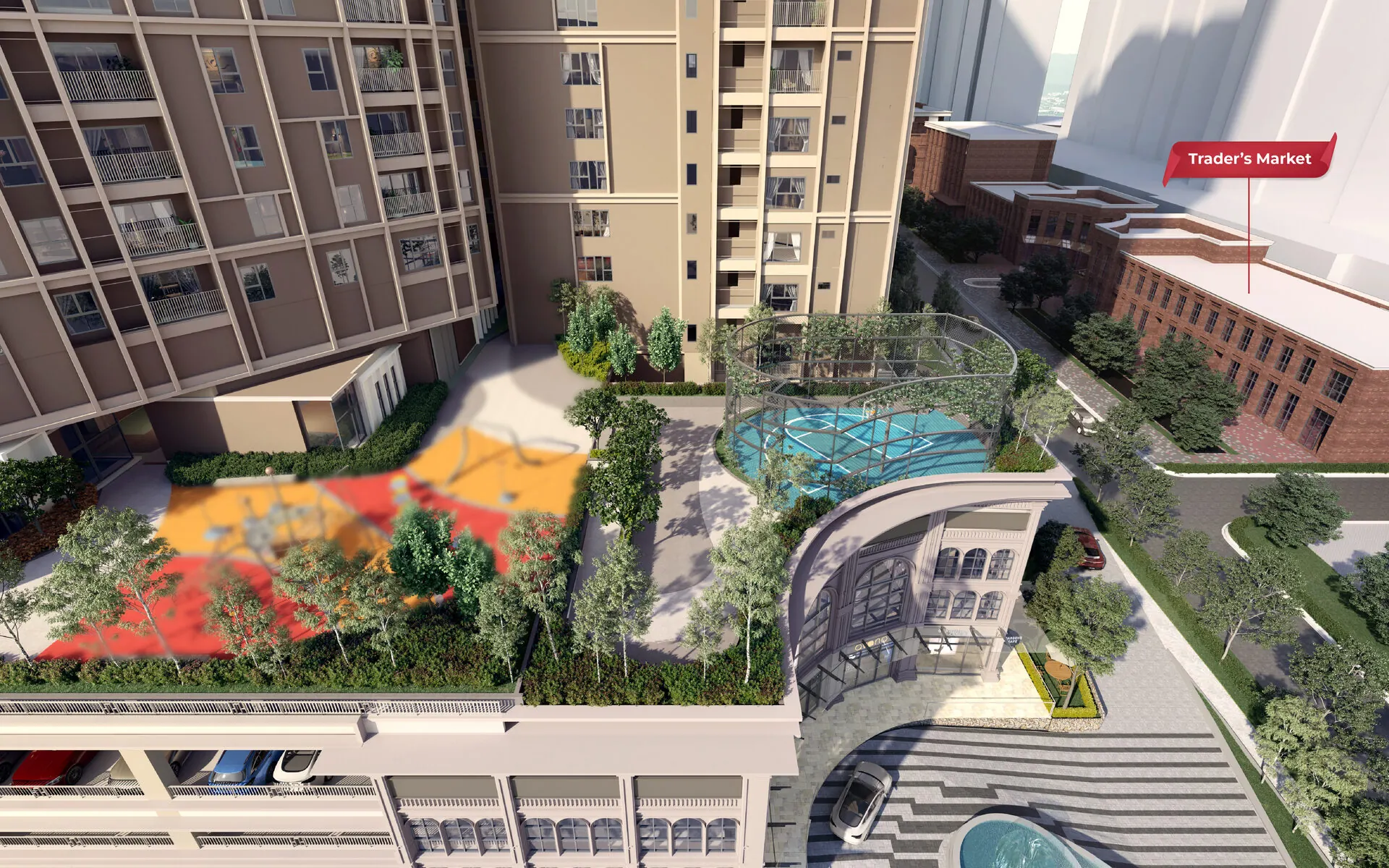 Podium-level facilities and landscaping at The Aldenz Damansara Perdana