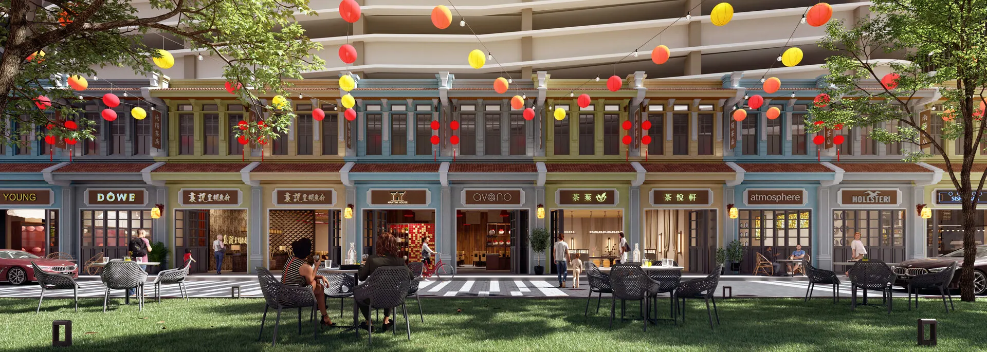Street view of The Aldenz retail district at Central Park Damansara