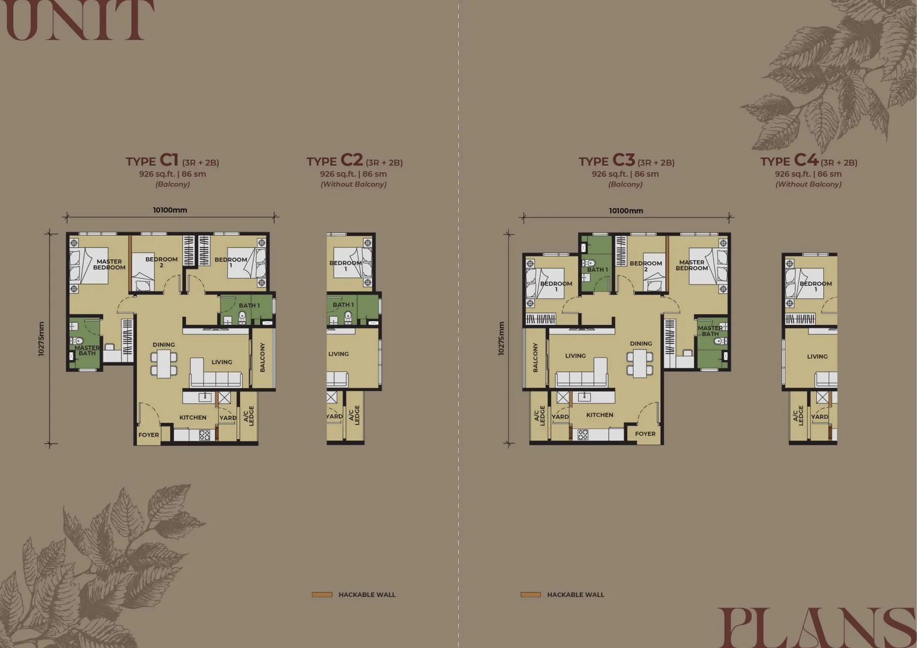 The Aldenz Type C floor plan — 926 sq.ft. 3-bedroom wider 10.1m frontage layout by EXSIM